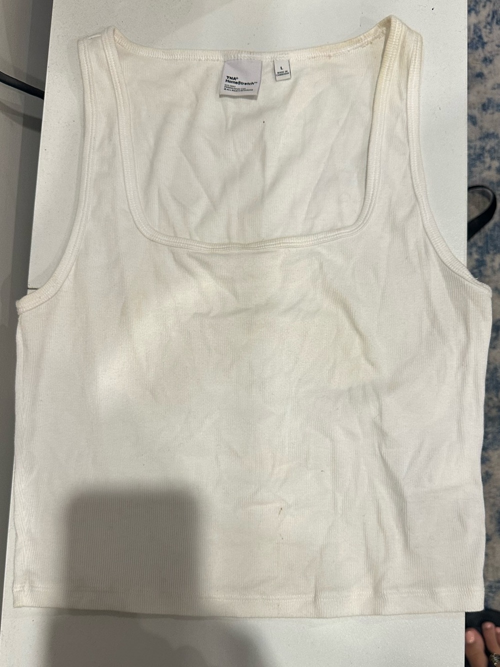 Aritzia White Ribbed Square-Neck Tank